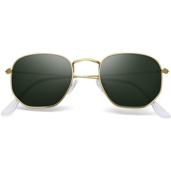 Unisex Gold/Clear Trendy Square Hexagonal Mirrored Sun Glasses UV Protection